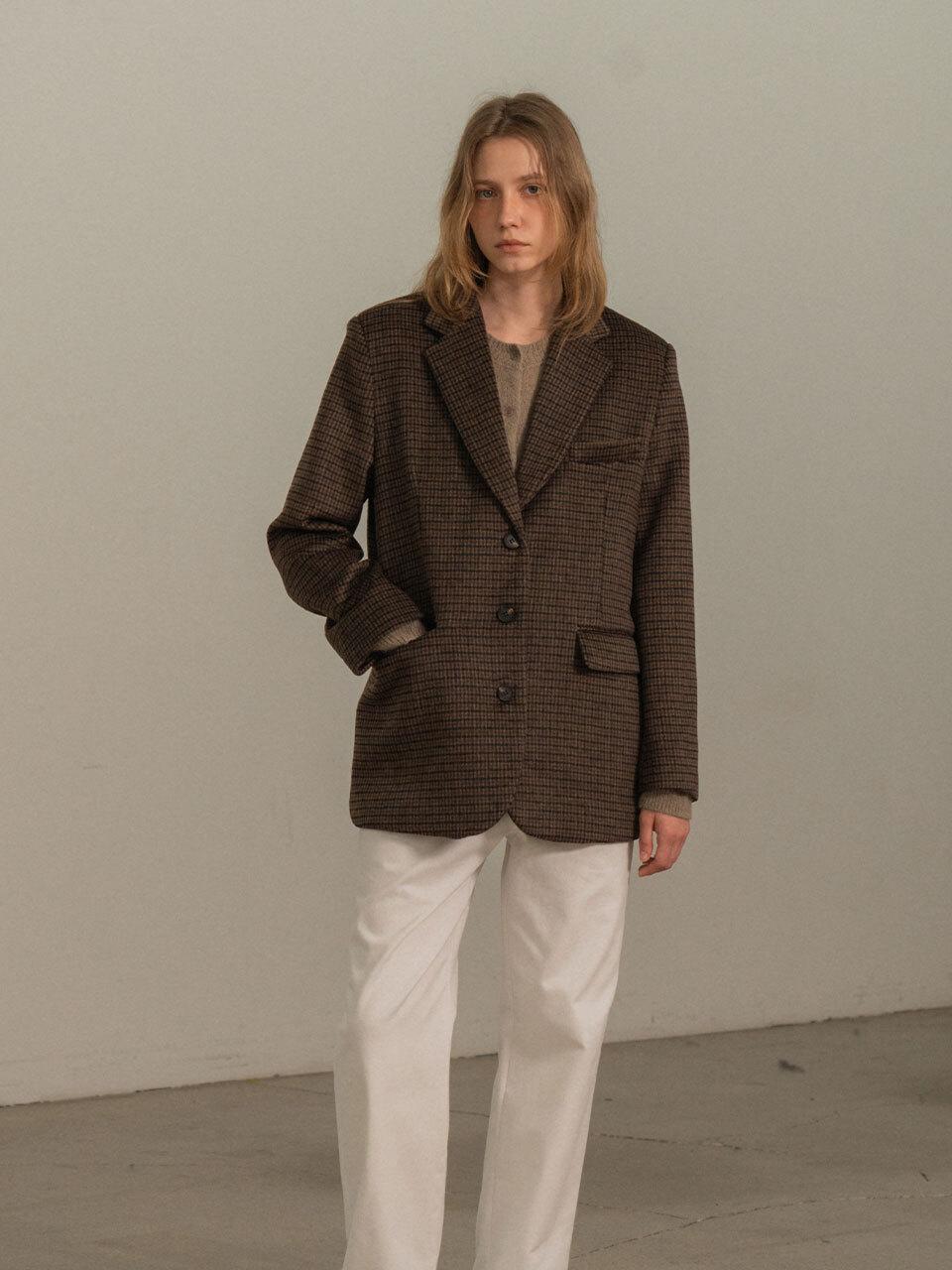 MORCEAU PAR MORCEAU Wool Check Half Coat [BROWN]
