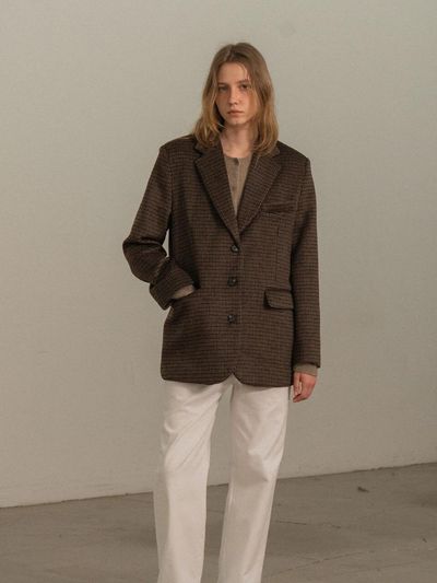 MORCEAU PAR MORCEAU Wool Check Half Coat [BROWN]