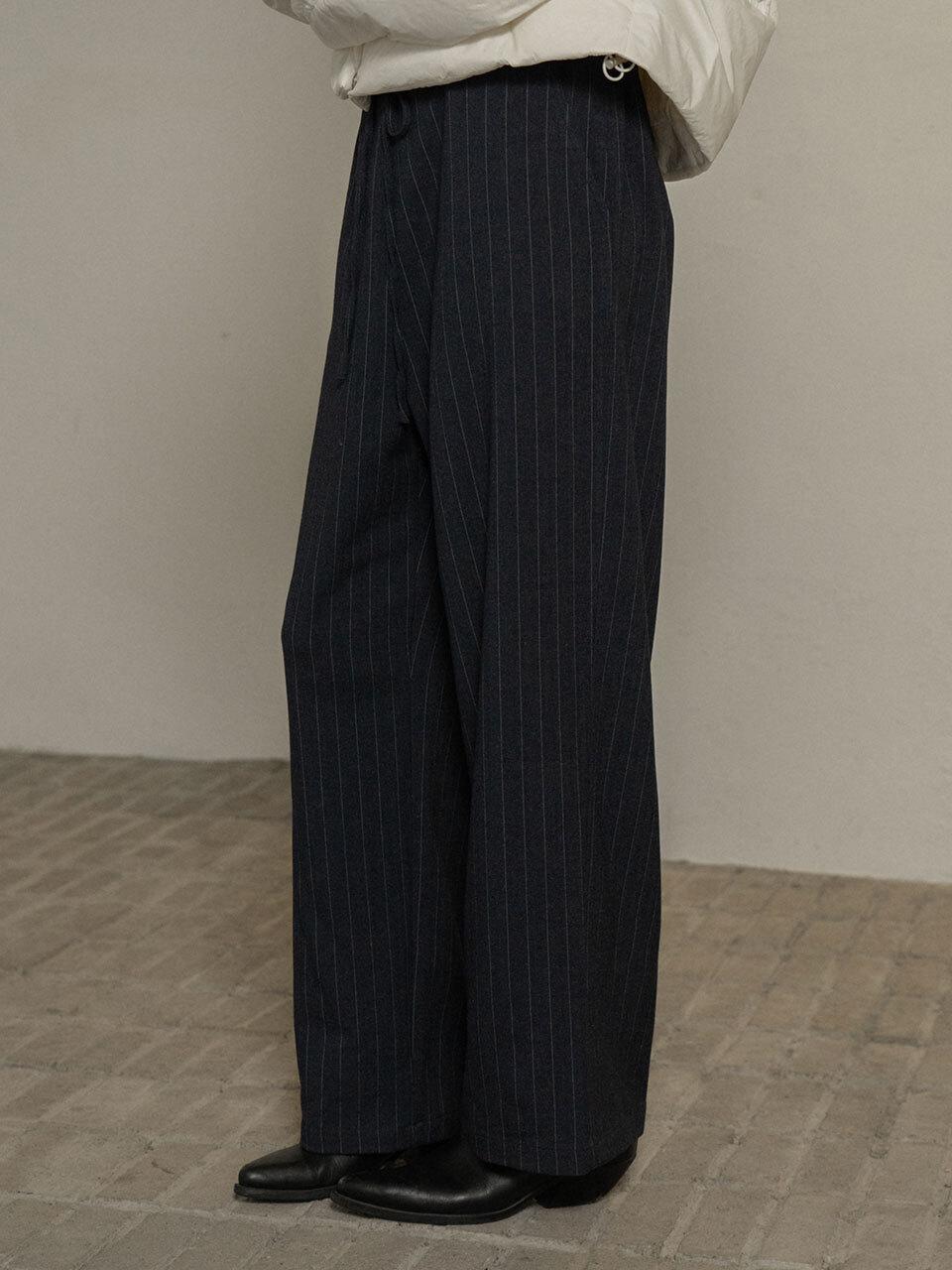 MORCEAU PAR MORCEAU Wool Stripe Wide Slacks [NAVY]