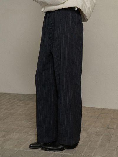 MORCEAU PAR MORCEAU Wool Stripe Wide Slacks [NAVY]