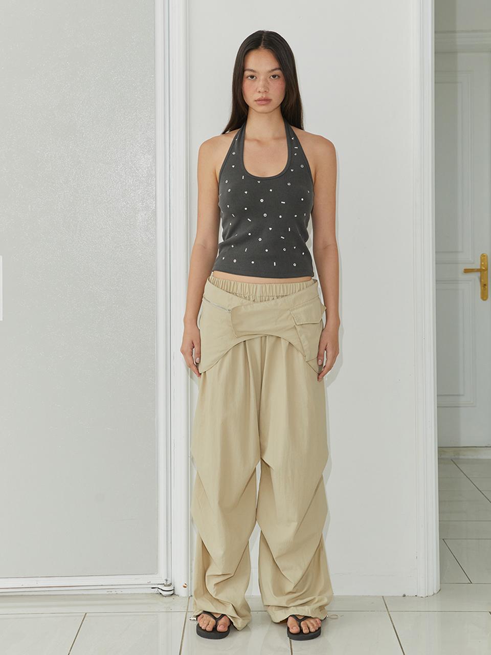 MORE THAN PARADISE Belt Layered Pants_Beige