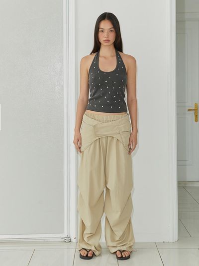 MORE THAN PARADISE Belt Layered Pants_Beige