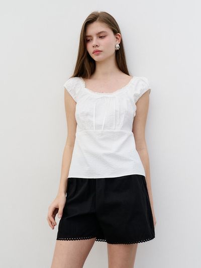 MORELIKEIT Airy Ribbon Off-shoulder Blouse [White]