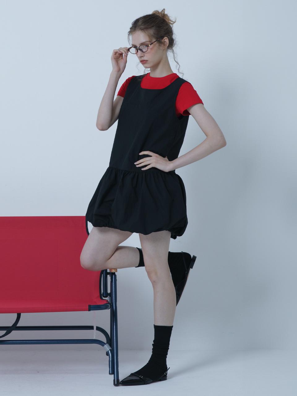 MORELIKEIT BALLOON MINI SELLEVELESS DRESS BLACK