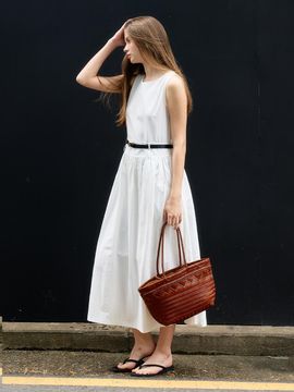 MORELIKEIT Classic Shirring Pocket Maxi Dress [White]