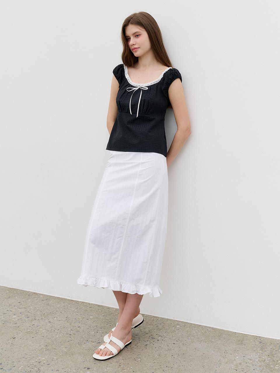MORELIKEIT Frill Slit Daily Skirt [White]