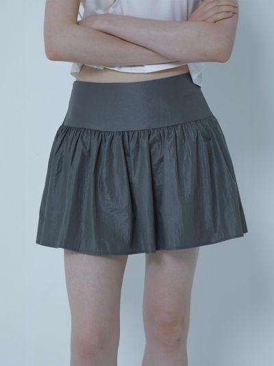 MORELIKEIT GLOSSY FLARE MINI SKIRT GREY