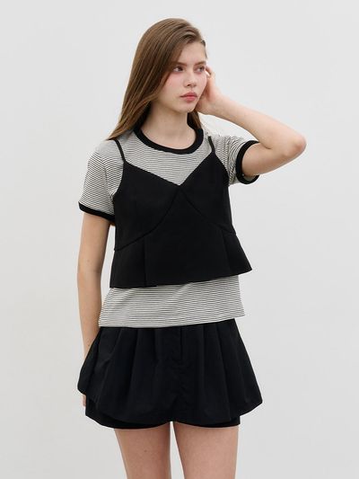 MORELIKEIT Pintuck Flare Fit Skirt Pants (Back BANDING) [BLACK]