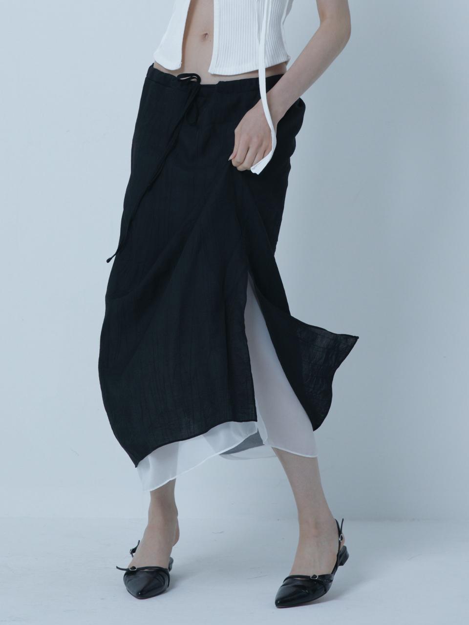 MORELIKEIT PURE LAYERD H LONG SKIRT BLACK