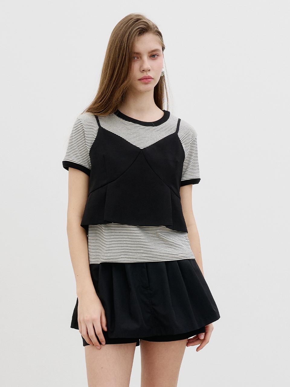MORELIKEIT Summer Cotton Striped T-Shirt [Black]