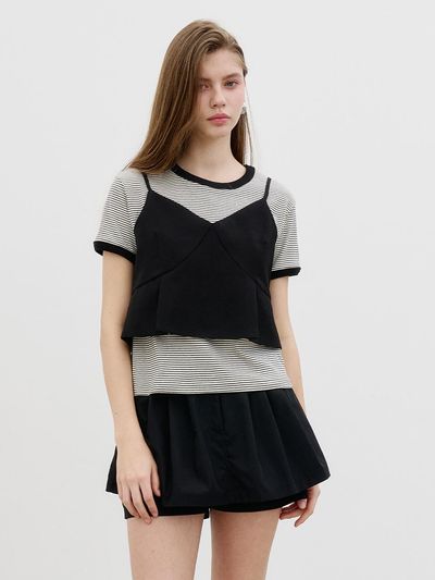 MORELIKEIT Summer Cotton Striped T-Shirt [Black]
