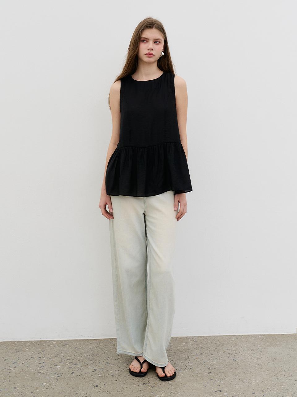 MORELIKEIT Summer Semi-Wide Denim Pants [Light Blue]