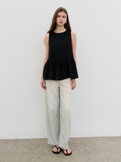 MORELIKEIT Summer Semi-Wide Denim Pants [Light Blue]