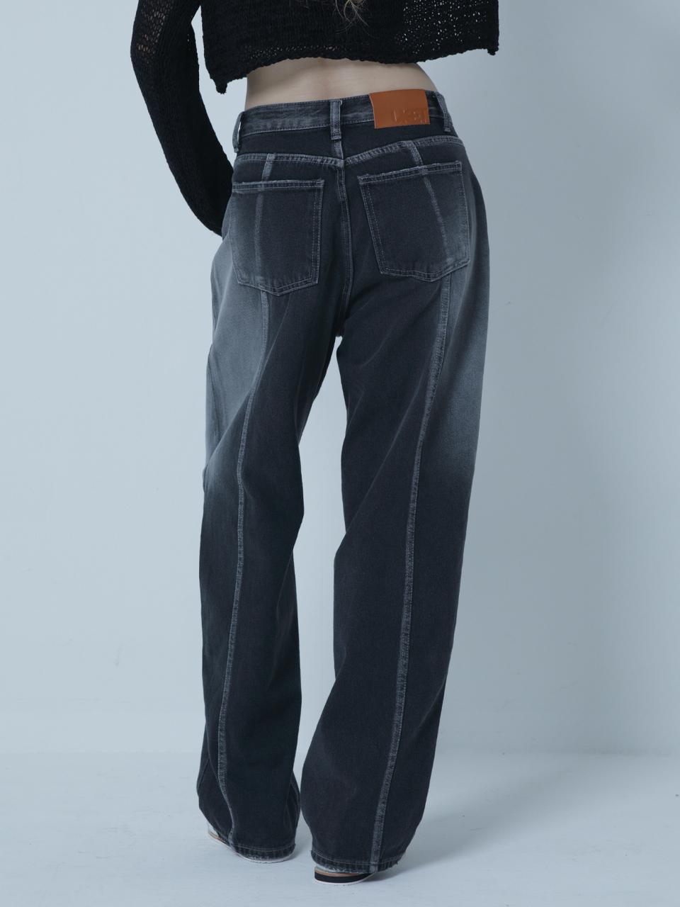 MORELIKEIT VINTAGE BACK POINT WIDE DENIM PANTS BLACK