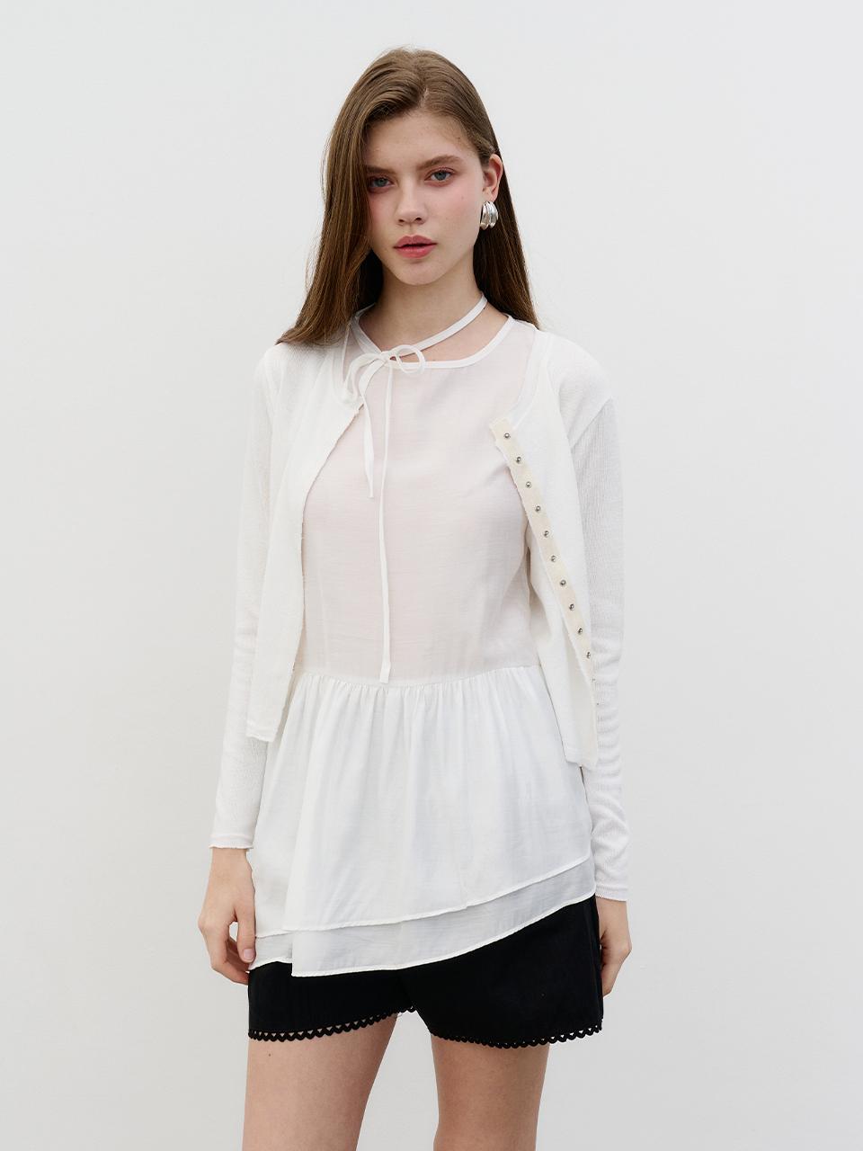 MORELIKEIT Vintage Cut Snap Button Cardigan [White]