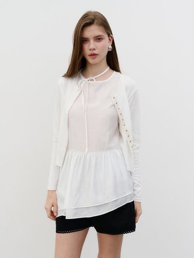MORELIKEIT Vintage Cut Snap Button Cardigan [White]