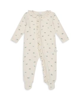 Mori Mori Girls' Ribbed Floral Print Two Way Zip Footie