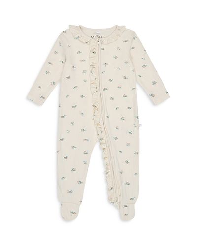 Mori Mori Girls' Ribbed Floral Print Two Way Zip Footie