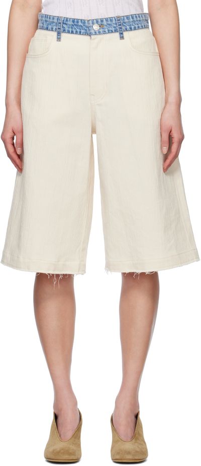 Moschino Jeans Moschino Jeans Beige & Blue Textured Cotton Hemp Shorts
