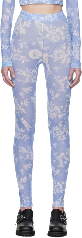 Moschino Jeans Moschino Jeans Blue Floral Print Mesh Leggings