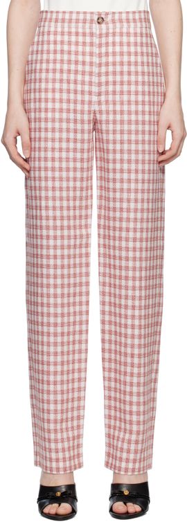 Moschino Jeans Moschino Jeans Red Viscose-Linen Check Trousers