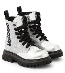 Moschino Kids Moschino Kids Logo glitter leather boots