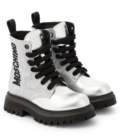 Moschino Kids Moschino Kids Logo glitter leather boots