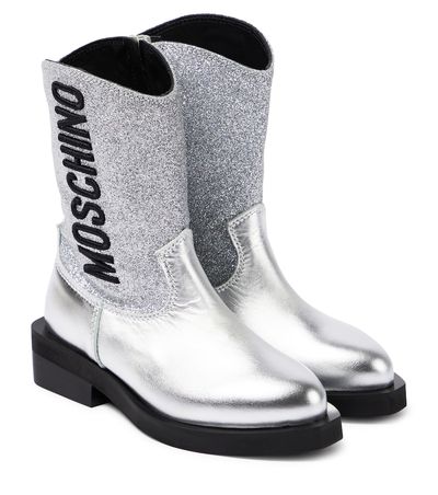 Moschino Kids Moschino Kids Logo glitter leather cowboy boots
