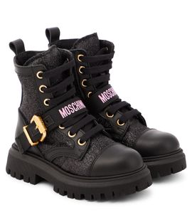 Moschino Kids Moschino Kids Logo leather-trimmed combat boots