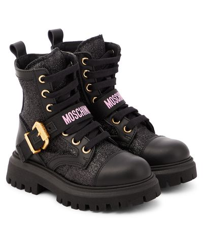 Moschino Kids Moschino Kids Logo leather-trimmed combat boots