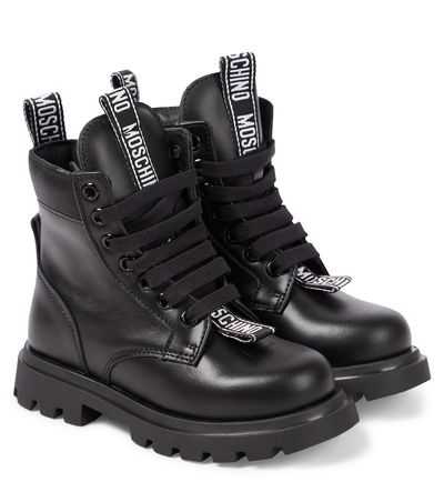 Moschino Kids Moschino Kids Logo leather combat boots