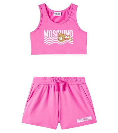 Moschino Kids Moschino Kids Teddy Bear cotton jersey shirt and shorts set