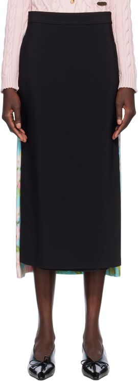 Moschino Moschino Blue & Black Crêpe & Satin Midi Skirt
