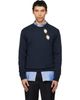 Moschino Moschino Navy Superfine Merino Wool Intarsia Sweater - 1