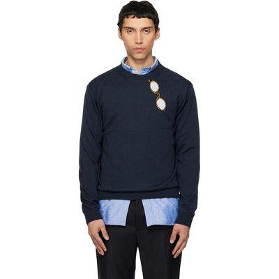 Moschino Moschino Navy Superfine Merino Wool Intarsia Sweater