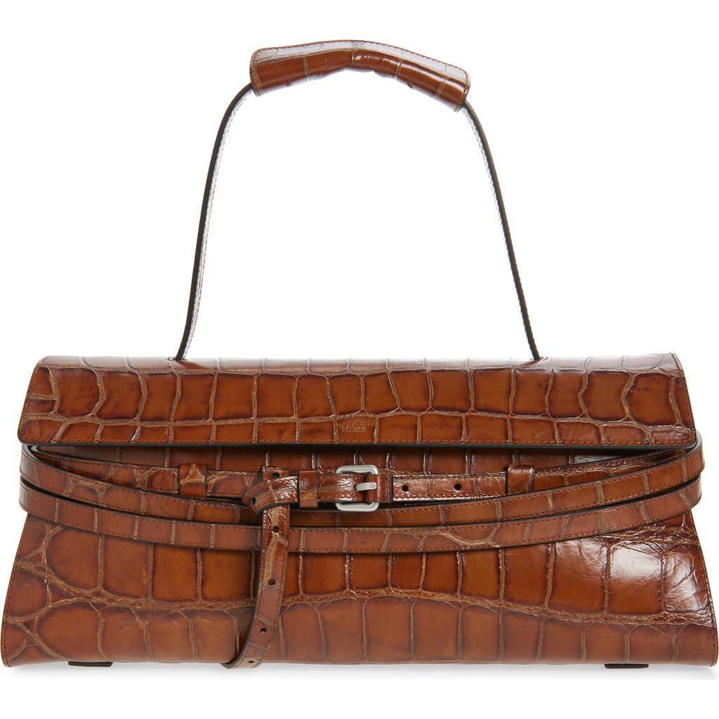 Moschino Moschino Tie Me Croc Embossed Leather East/West Shoulder Bag