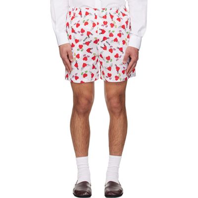 Moschino Moschino White & Red Print Lightweight Cotton Poplin Shorts
