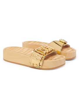 Moschino Women's 45MM Logo & Buckle Chrome Mule Slides