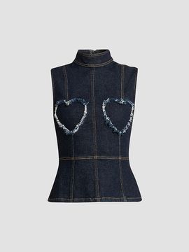 Moschino Women's Heart Patches Denim Top