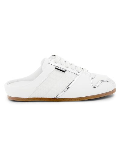 Moschino Women's Logo Chrome Mesh-Leather Mules