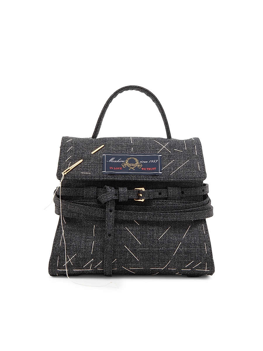 Moschino - Women's Mini Tie Me Topstitch Wool-Blend Top Handle Bag
