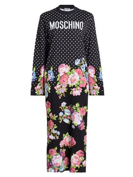 Moschino Women's Mixed Print Logo Cotton Maxi Dress