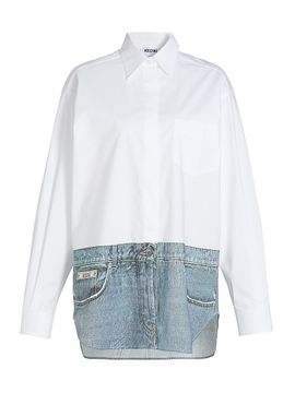 Moschino Women's Oversized Denim-Effect Stretch Cotton Shirt