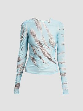 Moschino Women's Slashed Print Tulle Top