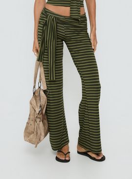 MOTEL Esata Tie Detail Pants Green Stripe