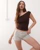 Motel Motel ada striped fitted micro shorts in ivory gray stripe-White - 2