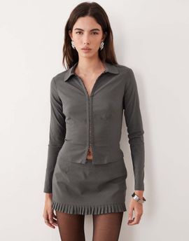 Motel Motel Alika tailored button up shirt in slate gray - part of a set