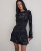 Motel Motel Anyeli velvet leaf mini dress in dark blue - 2