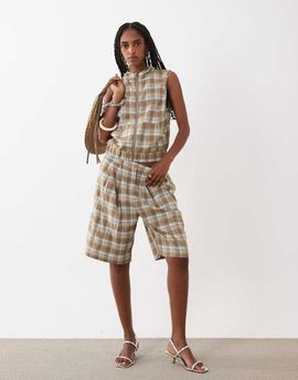 Motel Motel Ashara plaid shorts in brown-Multi