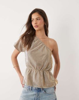 Motel Motel Astria one shoulder tie belt top in gold-Gray